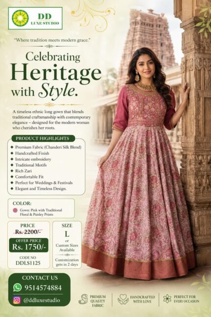 Celebrating Heritage with Style - Gown: Pink with Traditional Floral & Paisley Prints