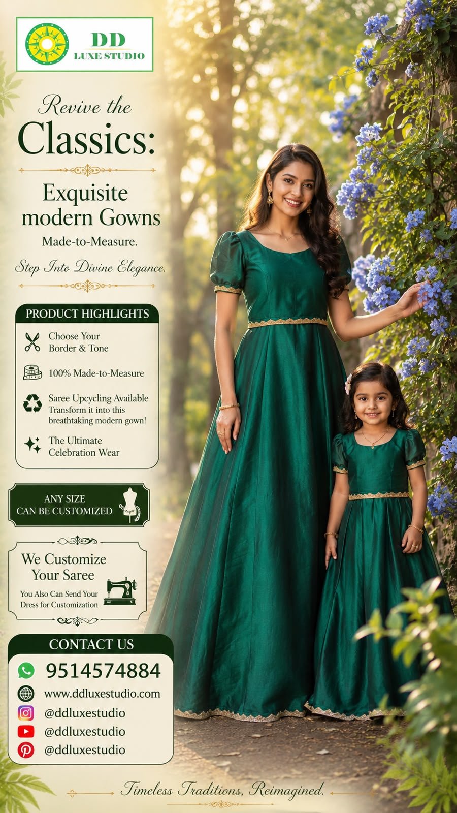 Modern gown Green Mom& Daughter
